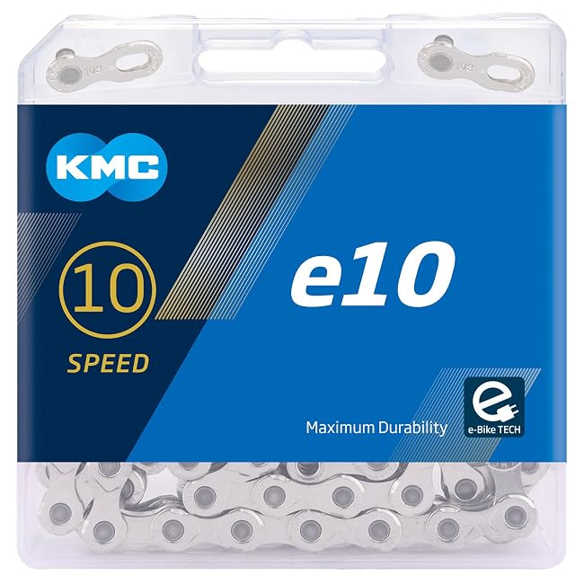 KMC e10 silver bicycle chain with its MissingLink connector