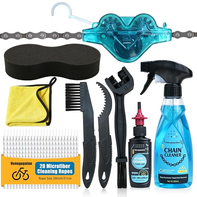 Venugopalan bike chain cleaning kit with scrubber, brushes and fluids