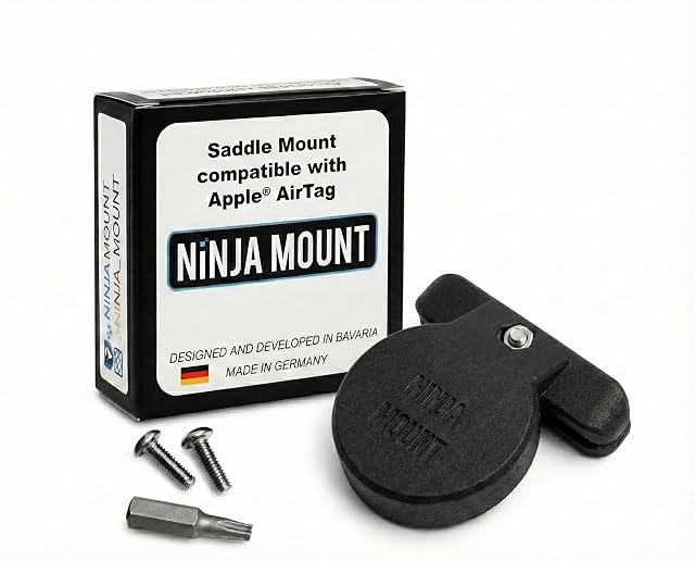 NINJA MOUNT bikeTag holder fitted under a bicycle saddle