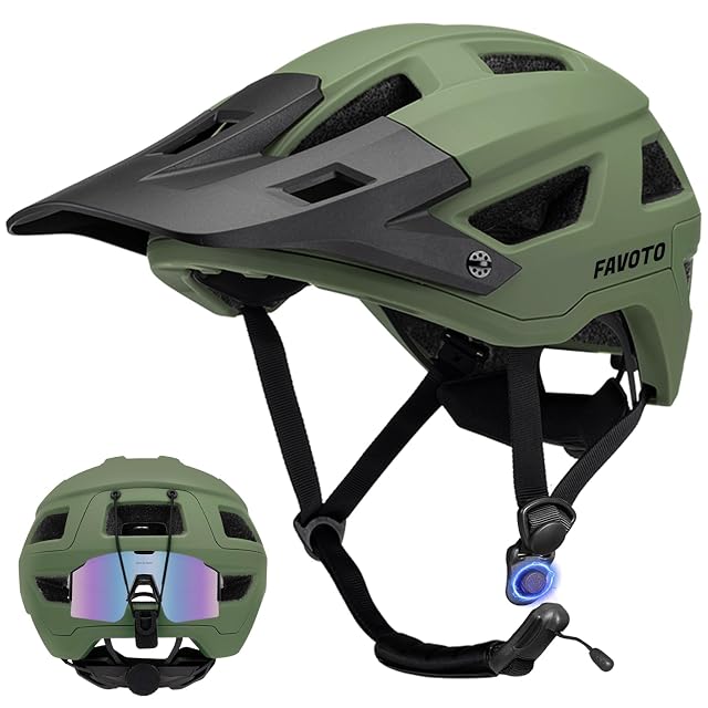Favoto mountain bike helmet in army green with an extended peak visor