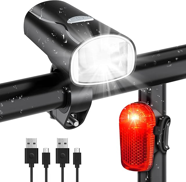 Realky rechargeable bicycle light set with USB charging ports visible