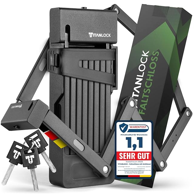 TITANLOCK folding bike lock unfolded to its full length beside its frame bracket