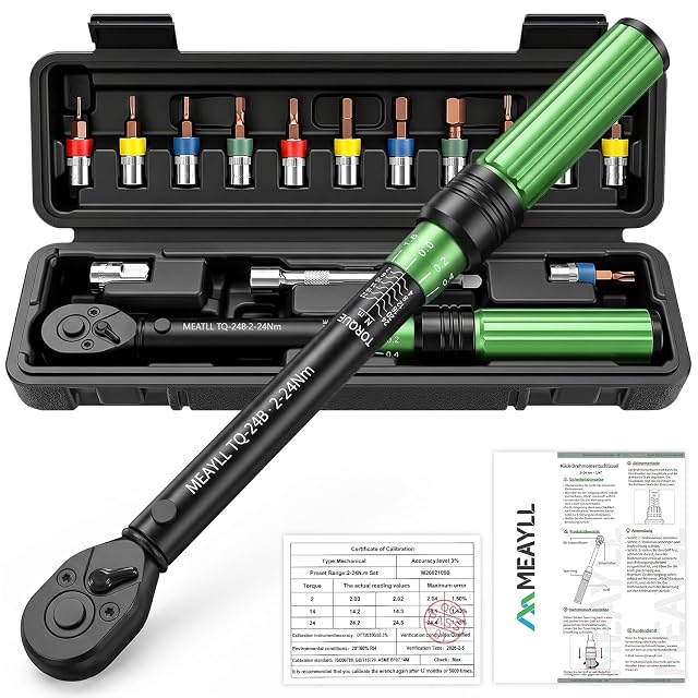 Meayll bicycle torque wrench set with bits and extension bar in its case