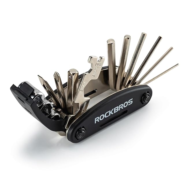 ROCKBROS 16-in-1 folding bicycle multi-tool with its bits fanned out