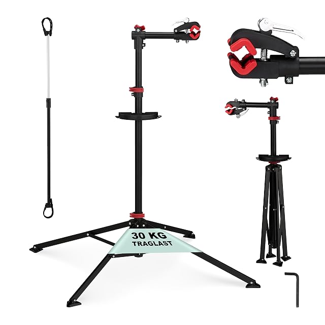 Relaxdays black bike repair stand on its tripod base