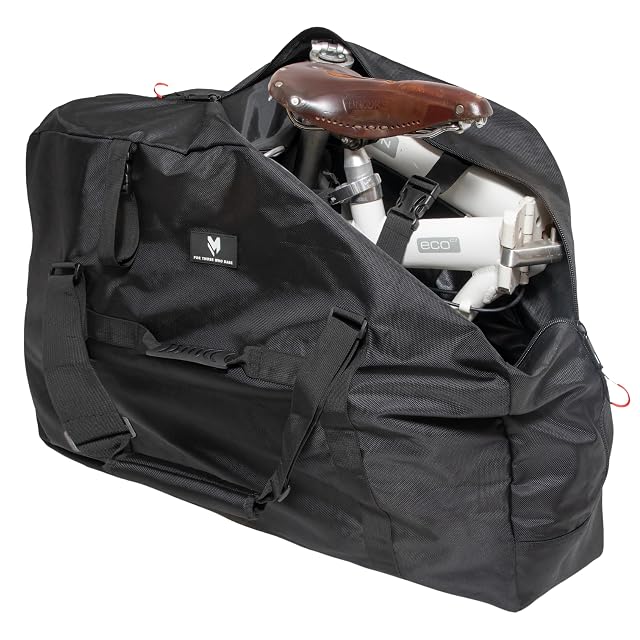 lamaki folding bike bag with a folded bike inside and its shoulder strap