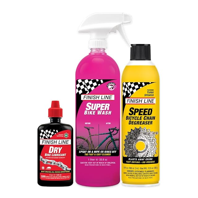 Finish Line dry weather bicycle cleaning and maintenance kit, three bottles