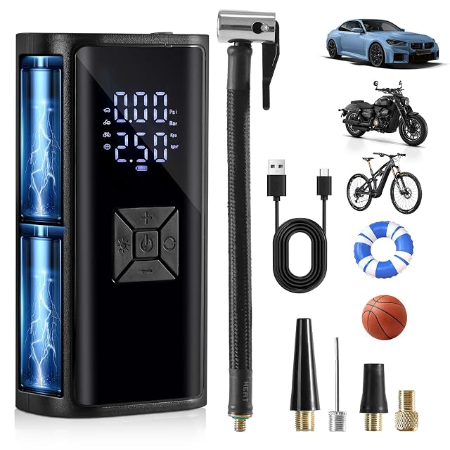 Hofeny cordless electric tire inflator with its digital display lit