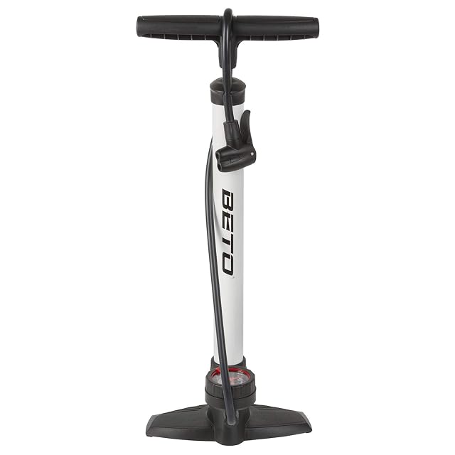Beto steel track pump in white with gauge and soft grip handle