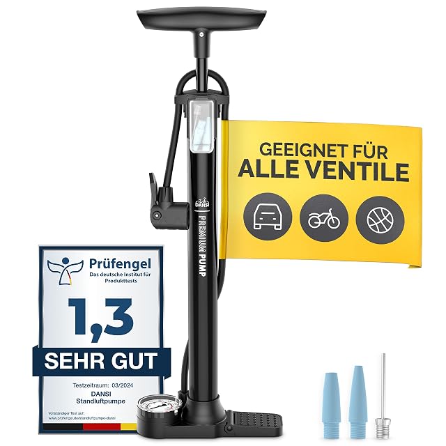 DANSI Basic track pump with wide base, hose and pressure gauge