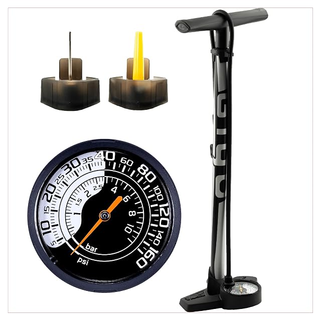 GIYO GF27DH track pump with an oversized precision pressure gauge