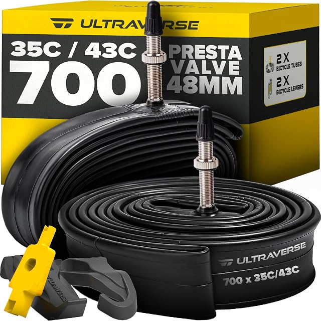Ultraverse 700C bicycle inner tubes with Presta valves and tire levers