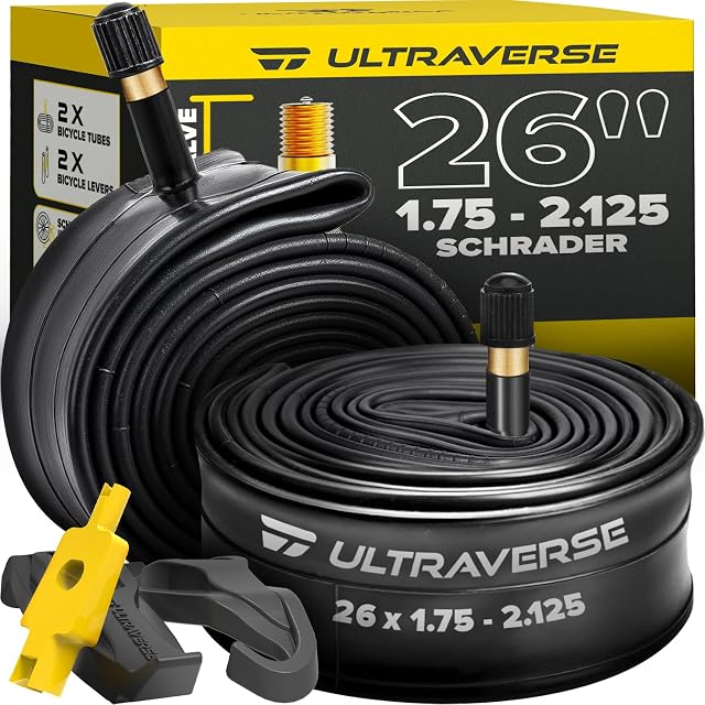 Ultraverse 26 inch bicycle inner tubes with Schrader valves and tire levers