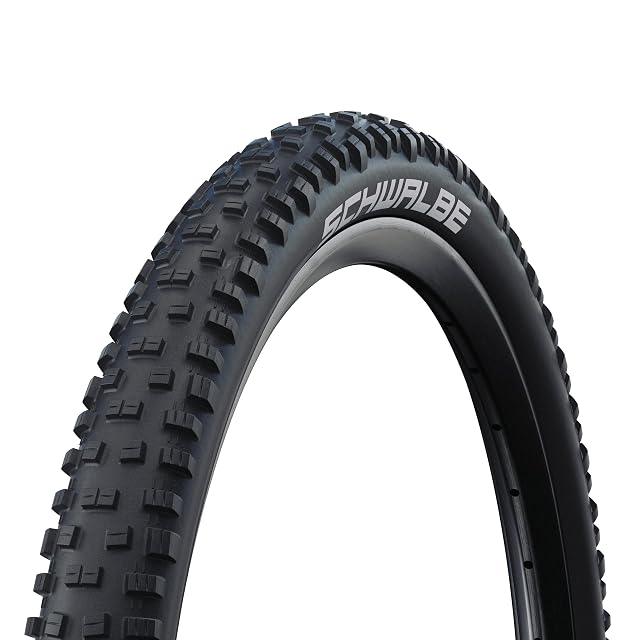 Schwalbe Tough Tom mountain bike tire showing its XC tread pattern