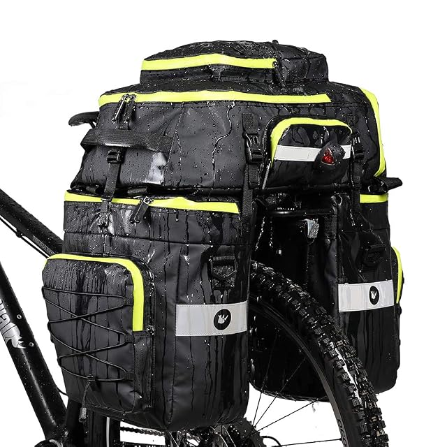BAIGIO three-piece 75 liter pannier system mounted on a touring bike
