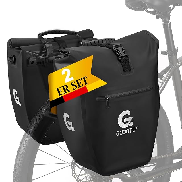 GUOOTU pair of panniers mounted either side of a rear rack