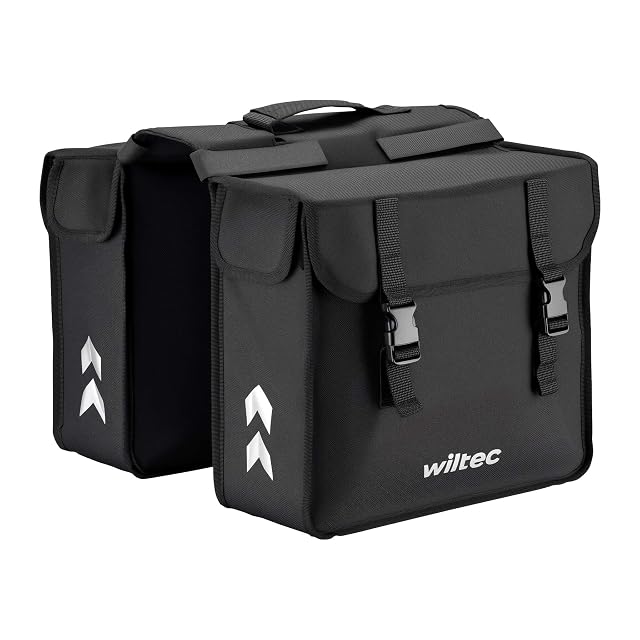 Wiltec double pannier bag draped over a rear rack