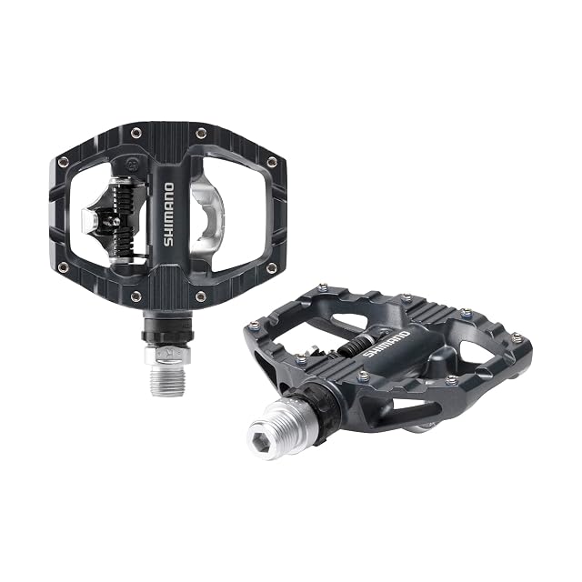 Shimano PD-EH500 dual-sided pedal showing SPD mechanism and flat platform