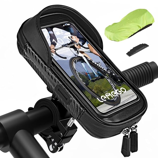 LEMEGO waterproof bicycle phone bag mounted on a handlebar