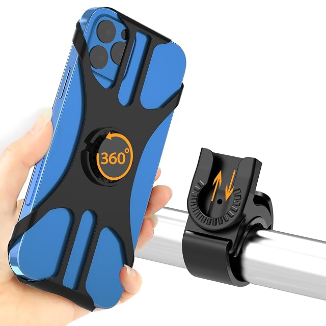 Rouclo bicycle phone mount with silicone bands on a handlebar