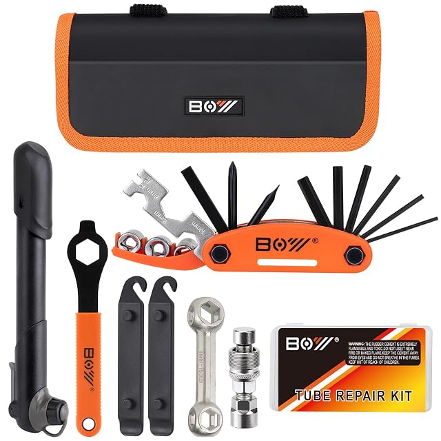 XCH Robots bicycle repair bag with tire pump and patches