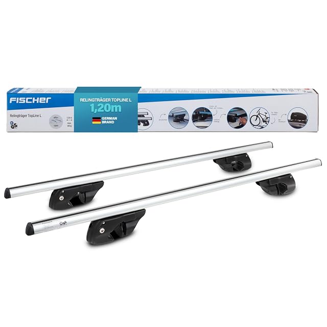 Fischer TopLine L aluminum roof bars fitted to a car with open rails