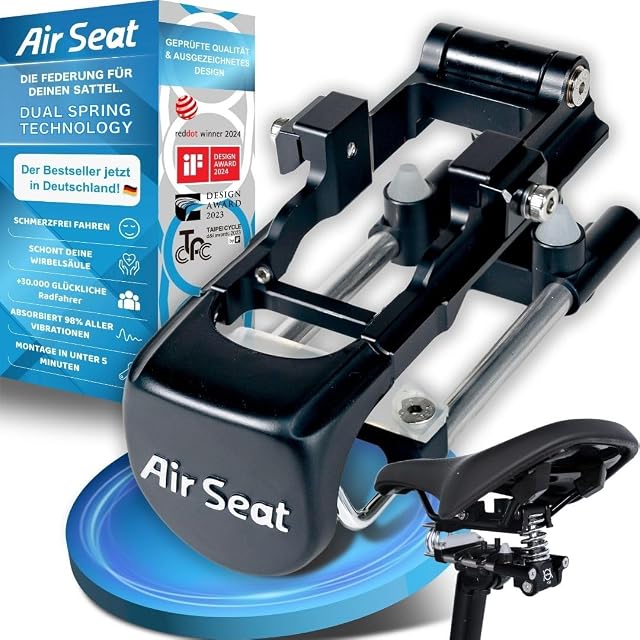 Air Seat sprung saddle suspension mounted under a bicycle saddle