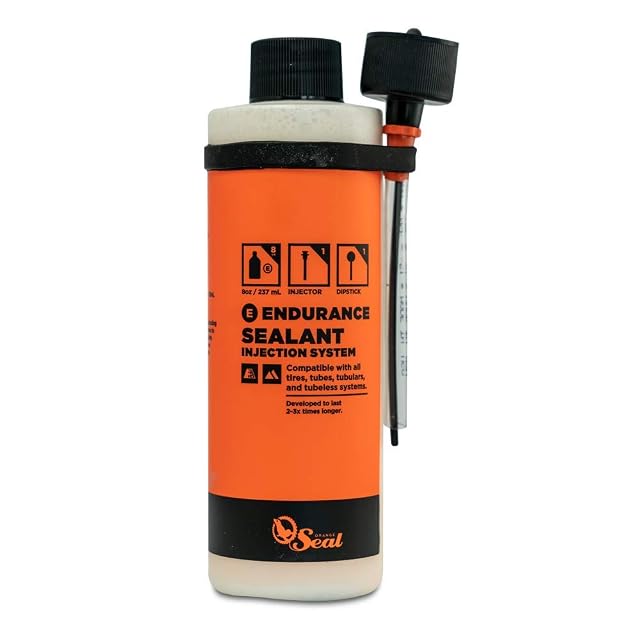 Orange Seal Endurance tubeless sealant 8 oz bottle with injector